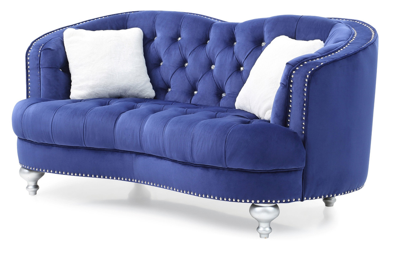 Ashley Viena Sofa with 2 Accent Throw Pillows, Teal Blue Faux Velvet 94 Inch main image 1
